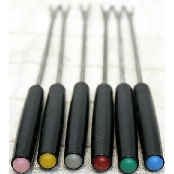 Metal Chrome Fondue Pot Set Hot Dip Set of 6 Forks Table Top Sharing Cheese Choc - Picture 6 of 12